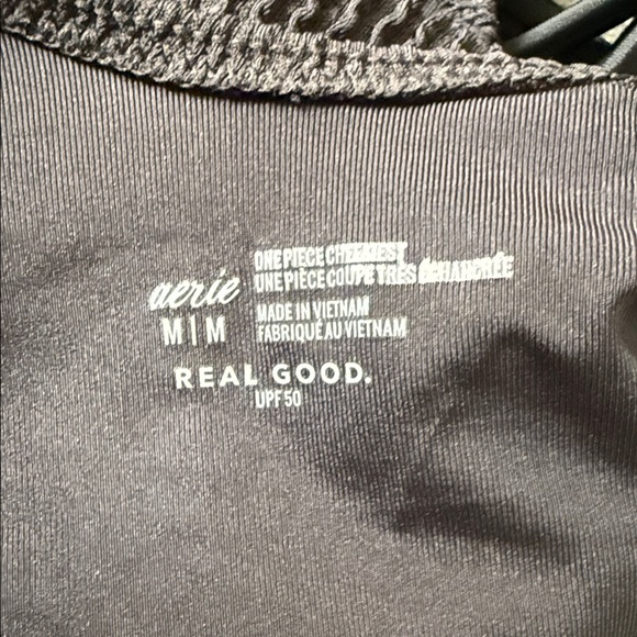 aerie Black Ribbed Halter One-Piece Swimsuit - Picture 3 of 5